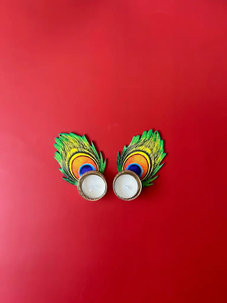 Peacock Feather Diya (Pack of 2)